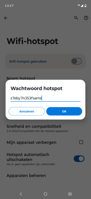Voer een wachtwoord van een WiFi-hotspot in van ten minste 8 tekens en selecteer OK