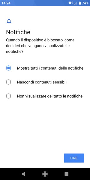 Seleziona la tua opzione preferita e poi FINE