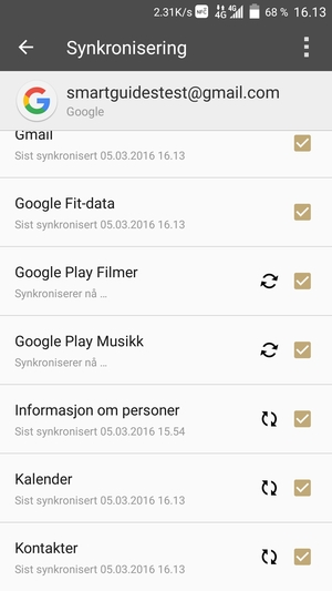 Din informasjon blir synkronisert