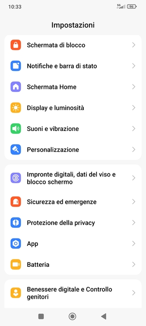 Scorri e seleziona Impronte digitali, dati del viso e blocco schermo