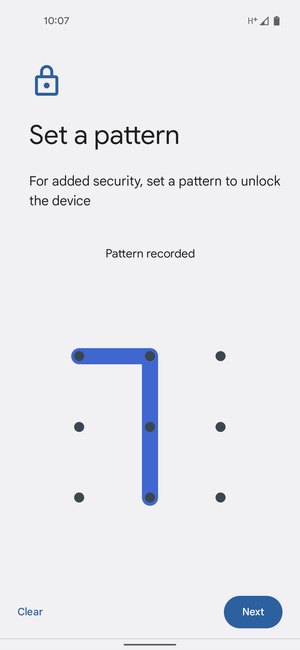 Draw an unlock pattern and select Next