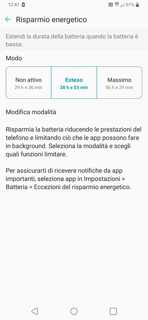 Per abilitare Risparmio energetico massimo, seleziona Massimo