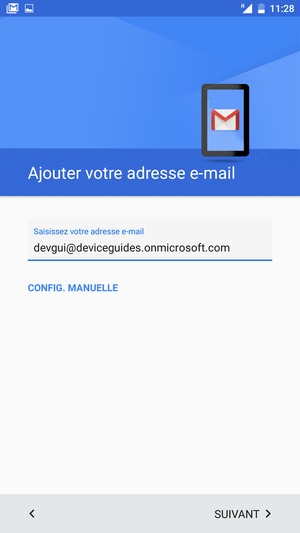 Saisissez votre adresse e-mail et sélectionnez CONFIG. MANUELLE