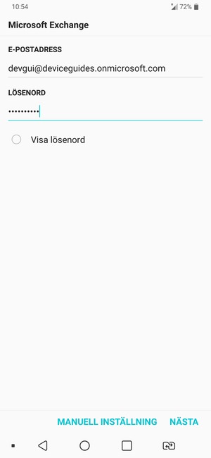 Ange din e-postadress och lösenord. Välj MANUELL INSTÄLLNING