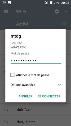 Saisissez le mot de passe du Wi-Fi et sélectionnez SE CONNECTER