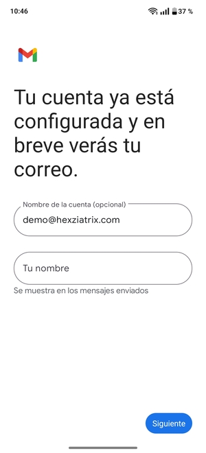Déle a su cuenta un nombre y escriba su nombre. Seleccione Siguiente