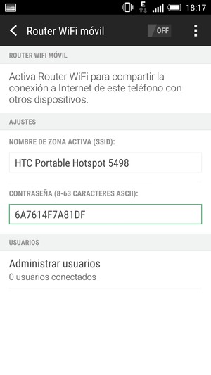 Introduzca una contraseña de al menos 8 caracteres y active Router WiFi móvil