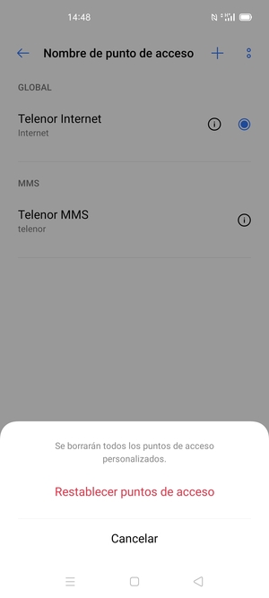 Seleccione Restablecer puntos de acceso