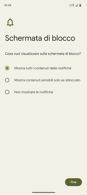 Seleziona la tua opzione preferita e poi Fine