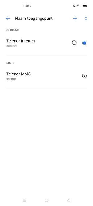 Selecteer het toegangspunt voor internet