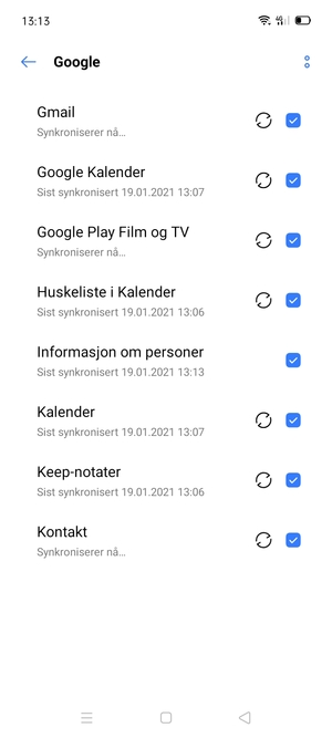 Din informasjon blir synkronisert