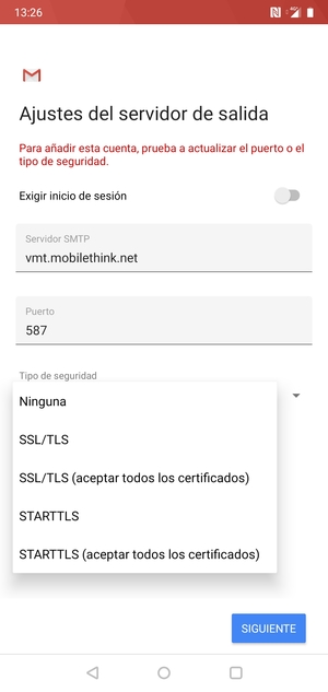 Seleccione Ninguna y SIGUIENTE