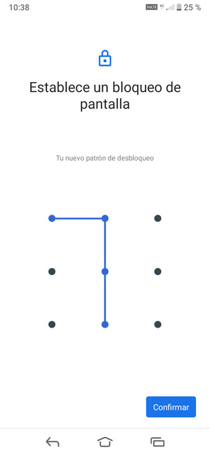 Dibuje de nuevo el patrón de desbloqueo y seleccione Confirmar