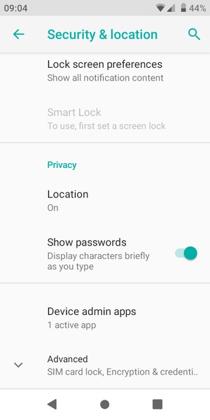To change the PIN for the SIM card, return to the Security & location menu and select Advanced