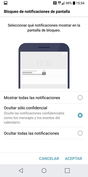 Seleccione la opción deseada y seleccione ACEPTAR