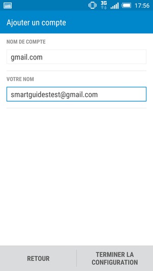 Donnez un nom à votre compte et saisissez votre nom. Sélectionnez TERMINER LA CONFIGURATION