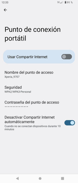 Seleccione Contraseña del punto de acceso