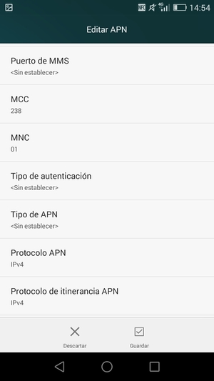 Desplácese hacia abajo e introduzca la información de Internet