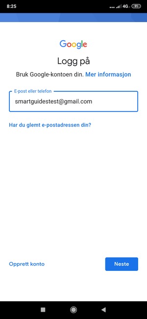 Skriv inn din Gmail-adresse og velg Neste