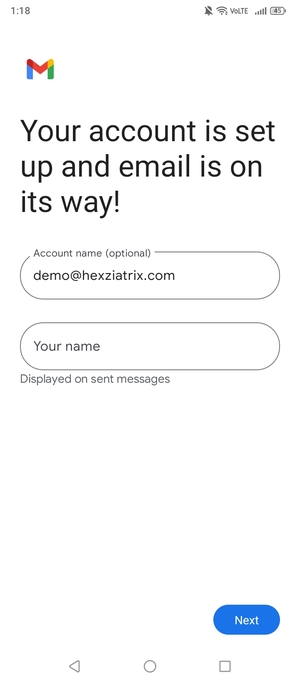 Give your account a name and enter your name. Select Next