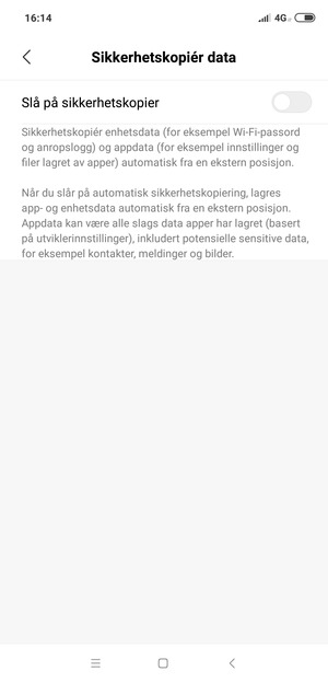 Slå på Slå på sikkerhetskopier