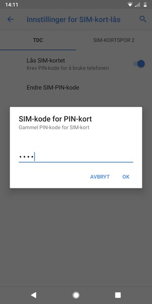 Skriv inn Gammel PIN-kode for SIM-kort og velg OK