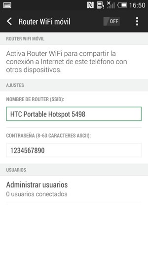 Introduzca una contraseña de al menos 8 caracteres y active Router WiFi móvil