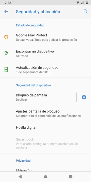 Para activar su bloqueo de pantalla, vaya al menú Seguridad y ubicación y seleccione Bloqueo de pantalla