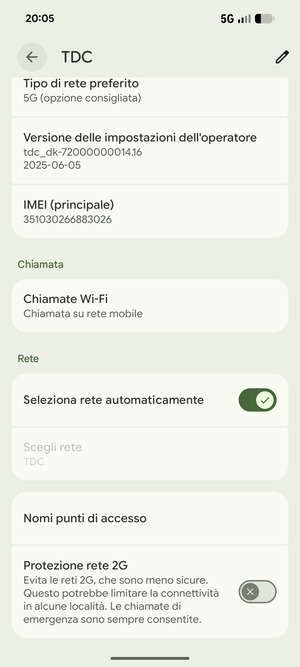 Per modificare la rete, in presenza di problemi, disattiva Seleziona rete automaticamente