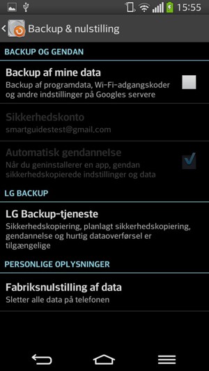 Marker tjekboksen Backup af mine data