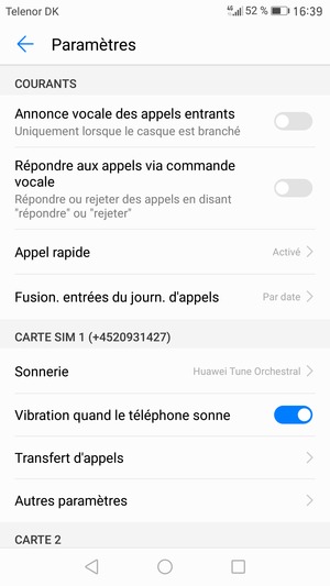 Faites défiler jusqu'à Carte SIM 1 ou Carte SIM 2 et sélectionnez Autres paramètres