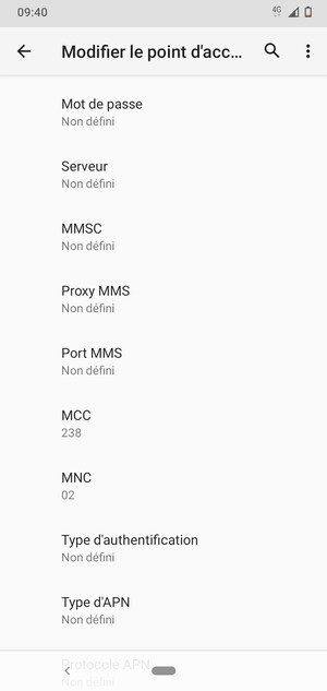 Faites défiler vers le bas et saisissez les informations Internet