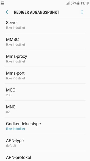 Scroll ned og indtast internet-oplysninger