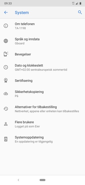 Velg Systemoppdatering