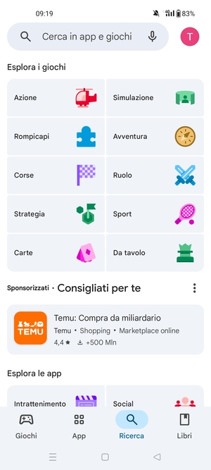 Seleziona la barra di ricerca