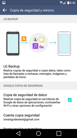 Seleccione Cuenta copia seguridad