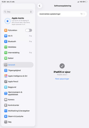 Hvis din iPad er opdateret, vil du se følgende skærmbillede