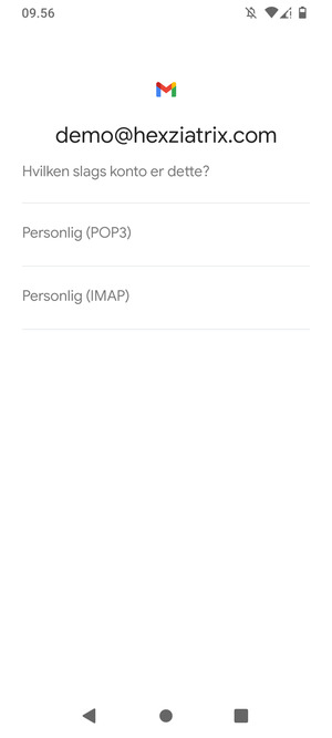 Vælg Personlig (POP3) eller Personlig (IMAP)