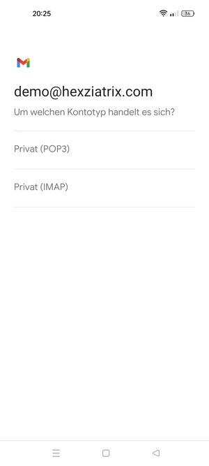 Wählen Sie Privat (POP3) oder Privat (IMAP)