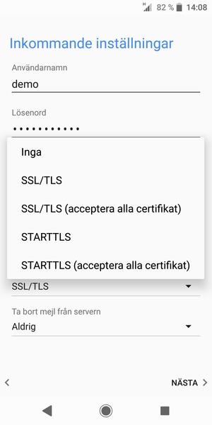 Välj Inga och NÄSTA