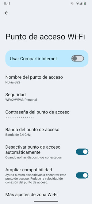 Seleccione Contraseña del punto de acceso