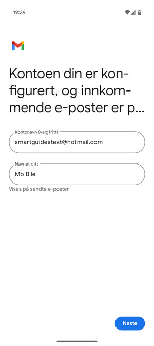Gi kontoen din et navn, og skriv inn navnet ditt. Velg Neste