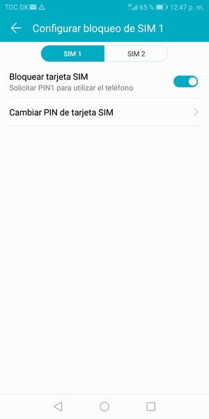 Seleccione SIM 1 o SIM 2 y seleccione Cambiar PIN de tarjeta SIM