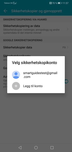 Velg sikkerhetskopi-kontoen din