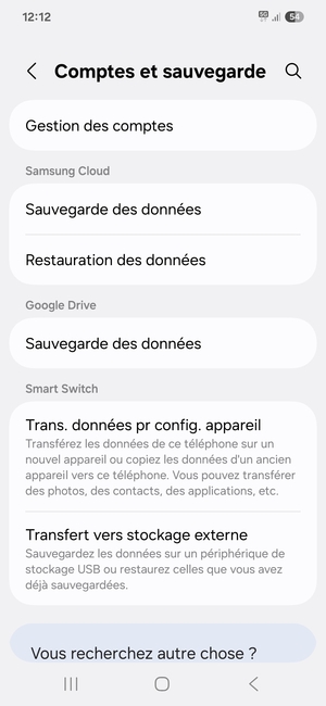 Retournez au menu Comptes et sauvegarde et sélectionnez Gestion des comptes