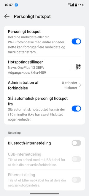 Din telefon er nu sat op til brug som modem