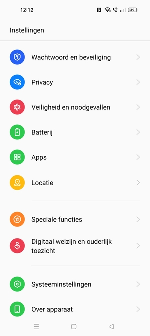 Scroll naar en selecteer Wachtwoord en beveiliging