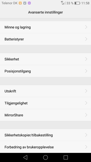 Bla til og velg Sikkerhetskopier/tilbakestilling