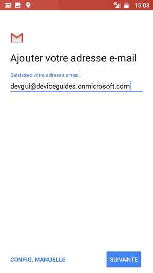 Saisissez votre adresse e-mail et sélectionnez CONFIG. MANUELLE
