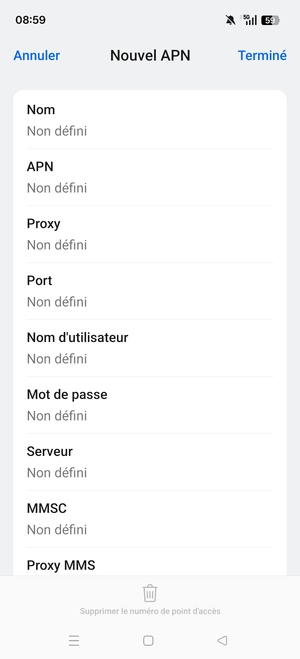 Saisissez les informations Internet